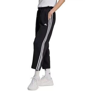 adidas Women's 3-Stripes Open Hem Fleece Joggers Black White S